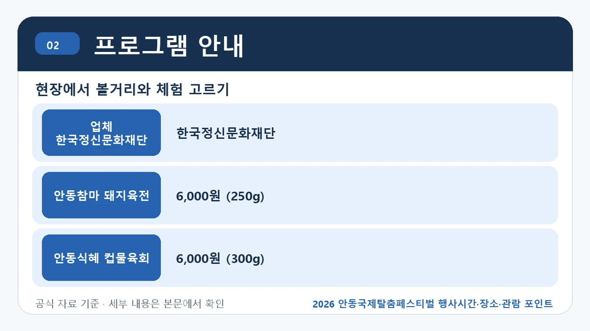 2026 안동국제탈춤페스티벌 행사시간·장소·관람 포인트 프로그램 안내 핵심 정보를 정리한 안내 이미지