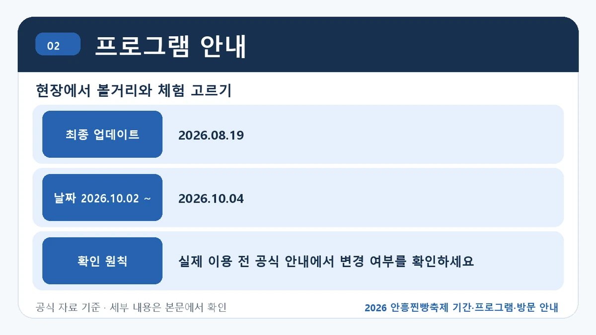 2026 안흥찐빵축제 기간·프로그램·방문 안내 프로그램 안내 핵심 정보를 정리한 안내 이미지