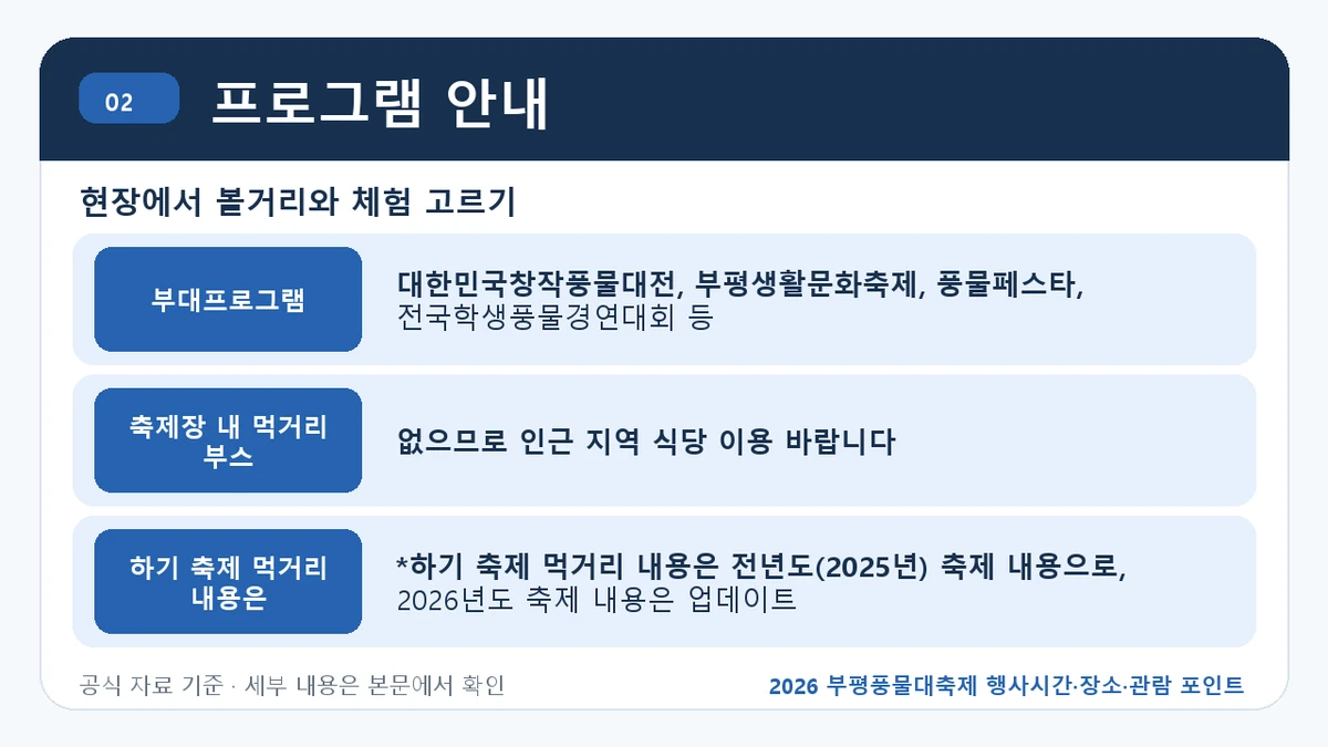 2026 부평풍물대축제 행사시간·장소·관람 포인트 프로그램 안내 핵심 정보를 정리한 안내 이미지