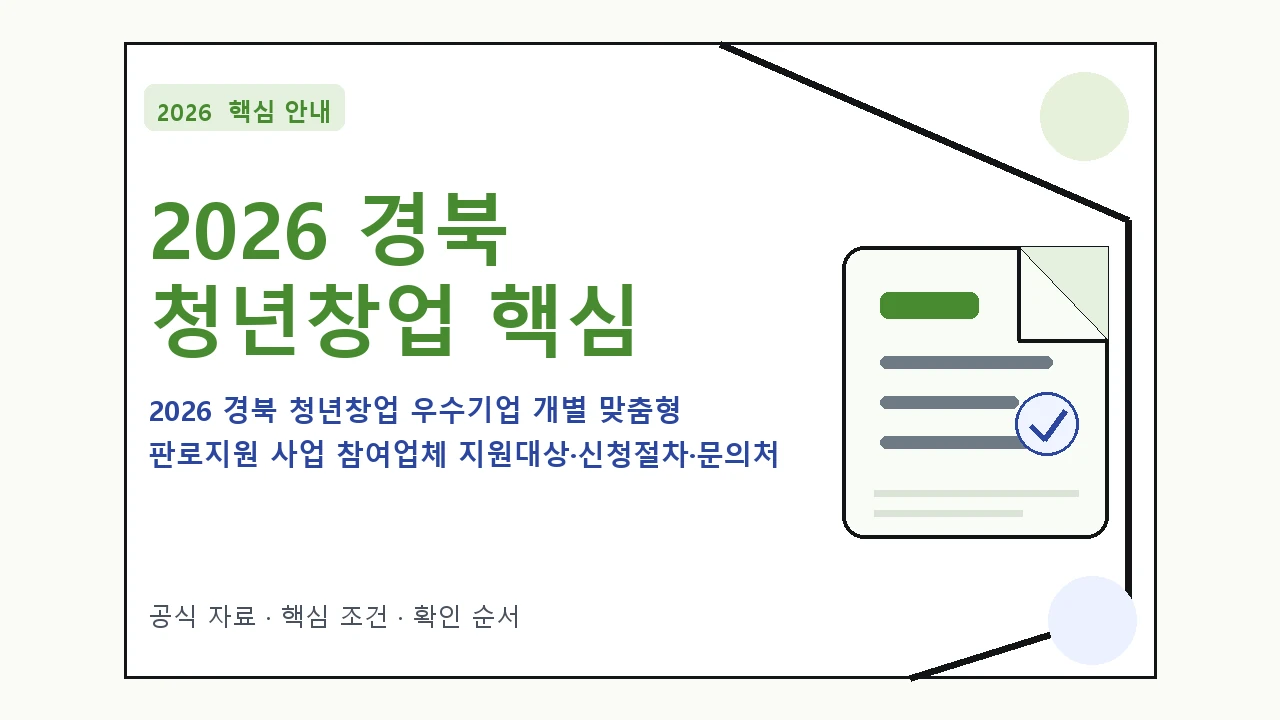 2026 경북 청년창업 우수기업 개별 맞춤형 판로지원 사업 참여업체 지원대상·신청절차·문의처 핵심 기준을 정리한 안내형 대표 이미지