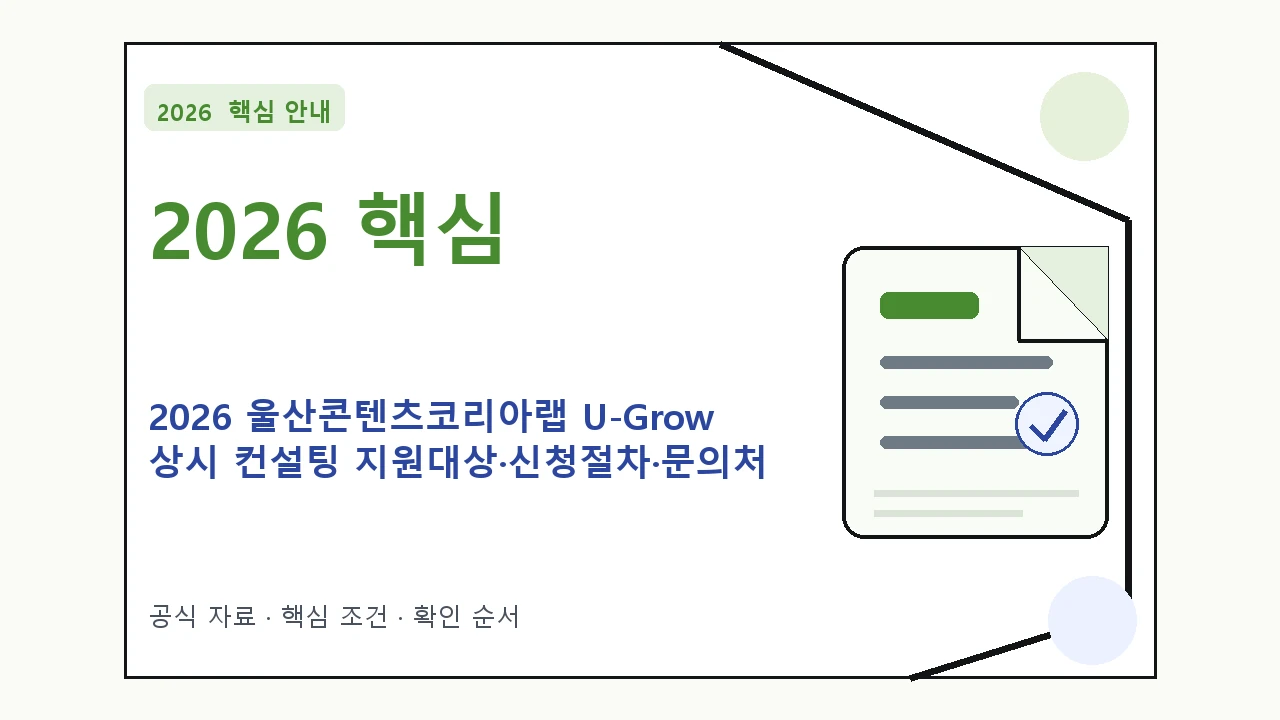 2026 울산콘텐츠코리아랩 U-Grow 상시 컨설팅 지원대상·신청절차·문의처 핵심 기준을 정리한 안내형 대표 이미지