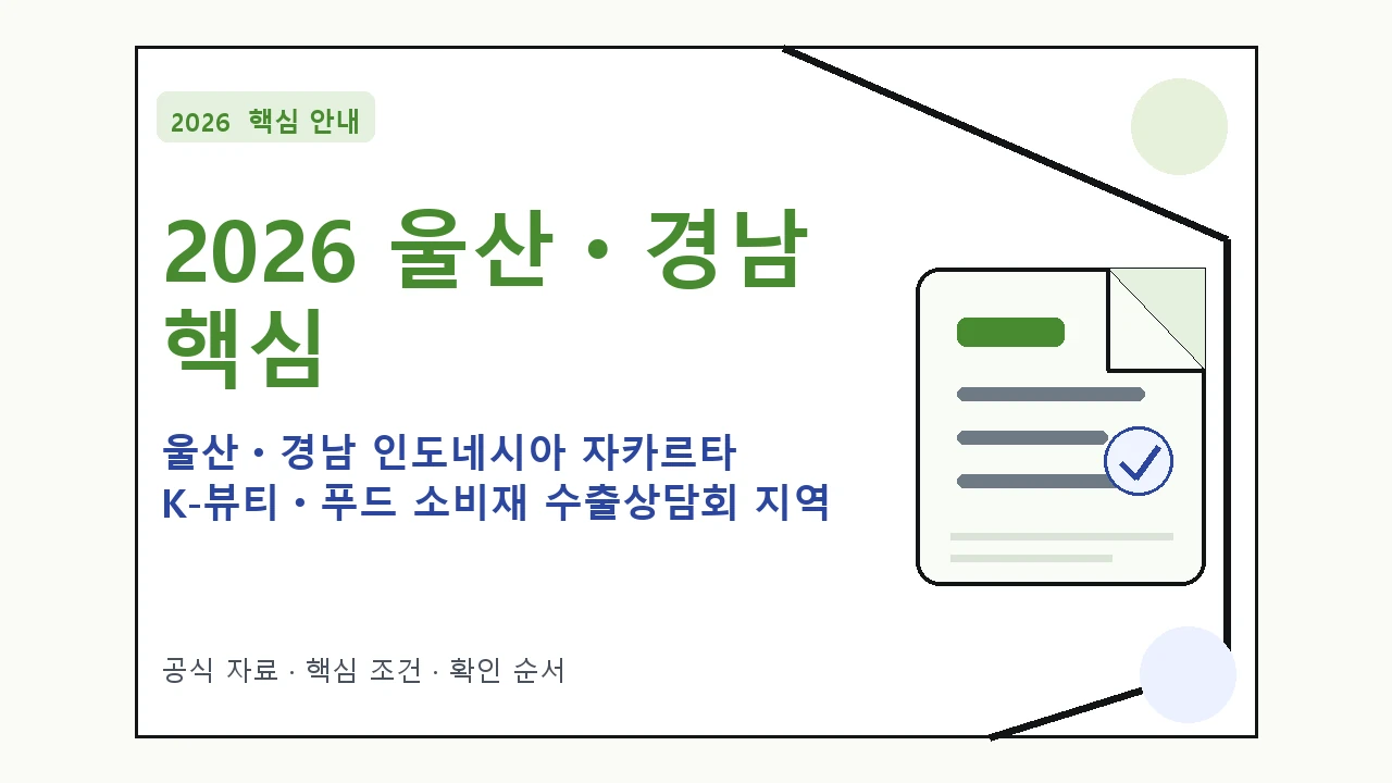 2026 울산ㆍ경남 인도네시아 자카르타 K-뷰티ㆍ푸드 소비재 수출상담회 지역 수출컨소시엄 지원대상·신청절차·문의처 핵심 기준을 정리한 안내형 대표 이미지