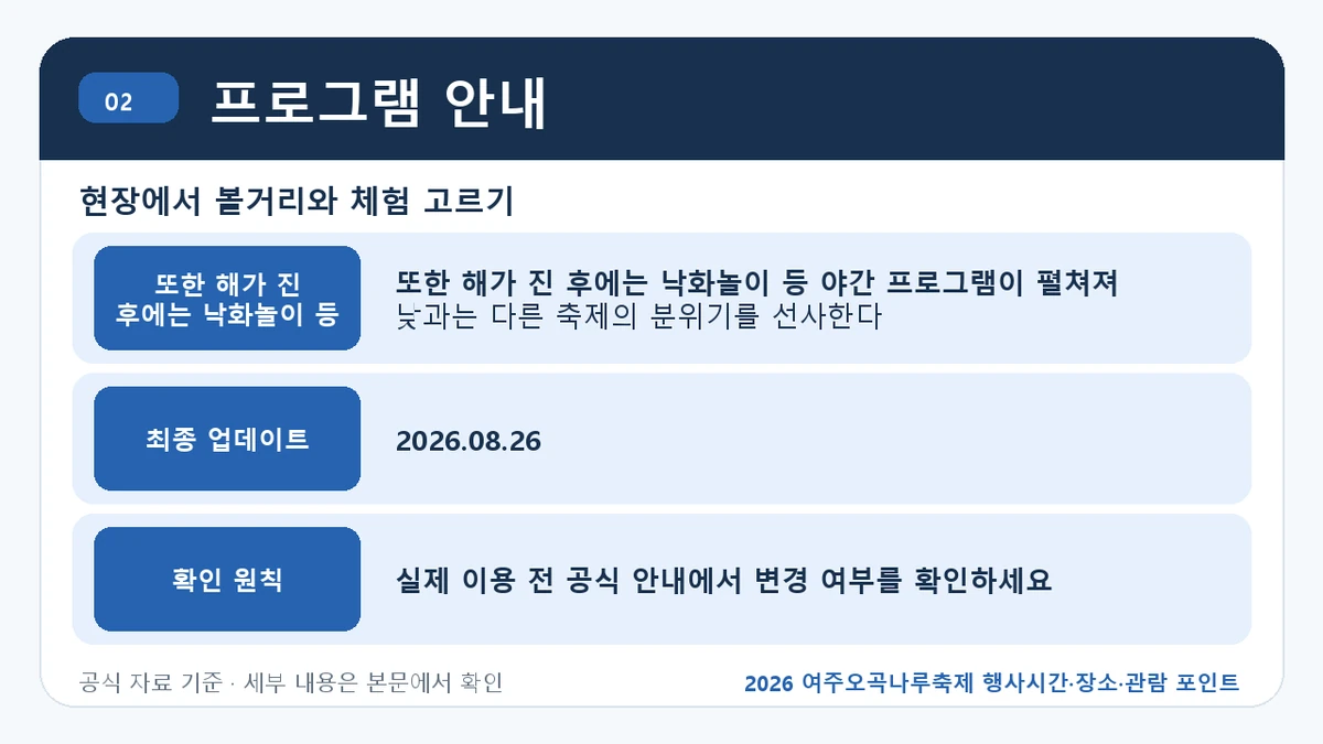 2026 여주오곡나루축제 행사시간·장소·관람 포인트 프로그램 안내 핵심 정보를 정리한 안내 이미지