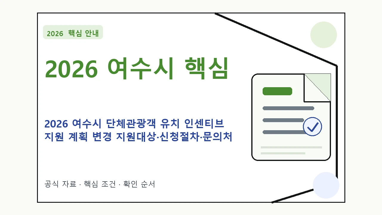 2026 여수시 단체관광객 유치 인센티브 지원 계획 변경 지원대상·신청절차·문의처 핵심 기준을 정리한 안내형 대표 이미지