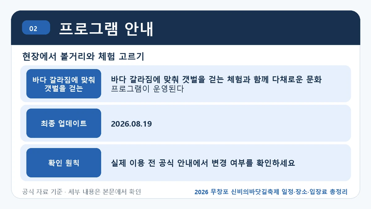 2026 무창포 신비의바닷길축제 일정·장소·입장료 총정리 프로그램 안내 핵심 정보를 정리한 안내 이미지